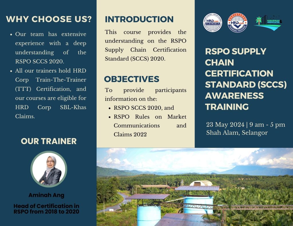 RSPO Supply Chain Certification Standard (SCCS) Awareness Training Program