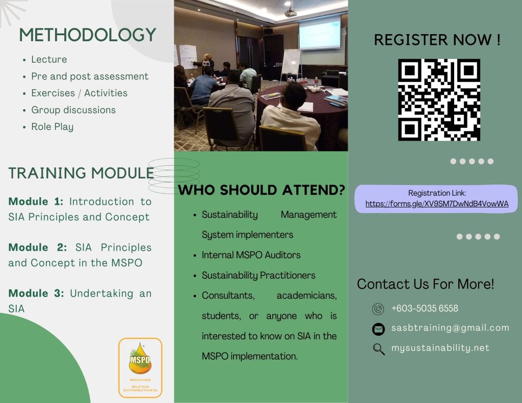 Social Impact Assessment (SIA) for the MSPO Implementers Training Program register