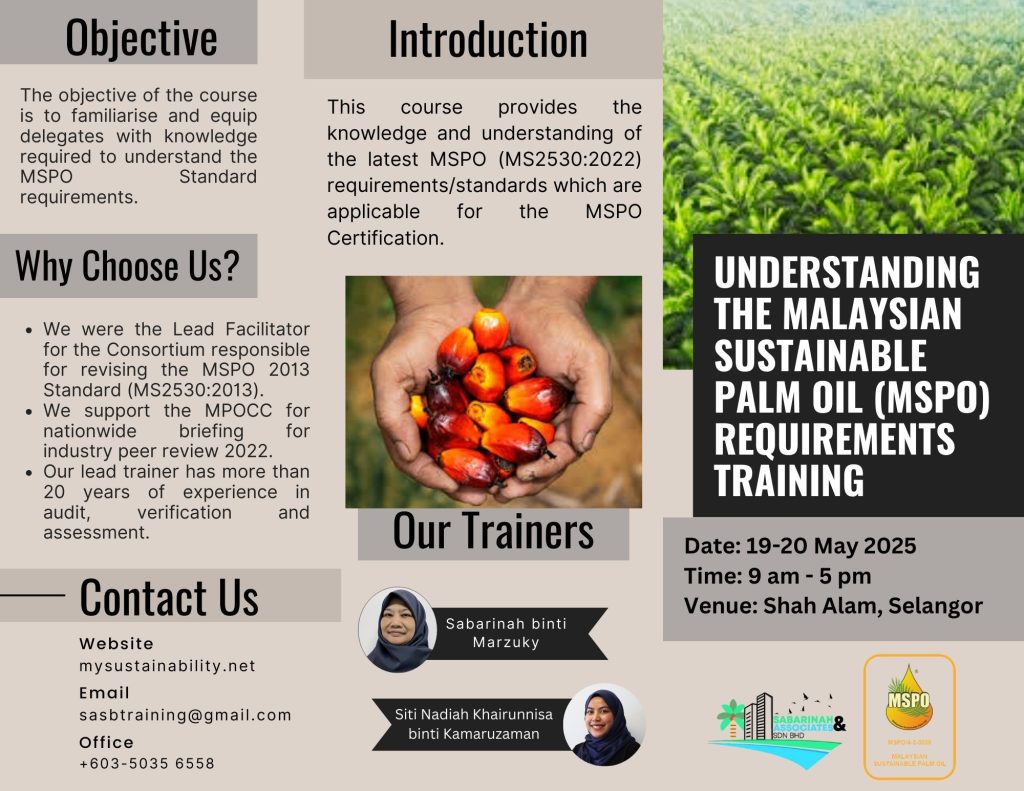 HRDC PUBLIC TRAINING: 2-Day "Understanding the Malaysian Sustainable Palm Oil MSPO Requirements Training Course"