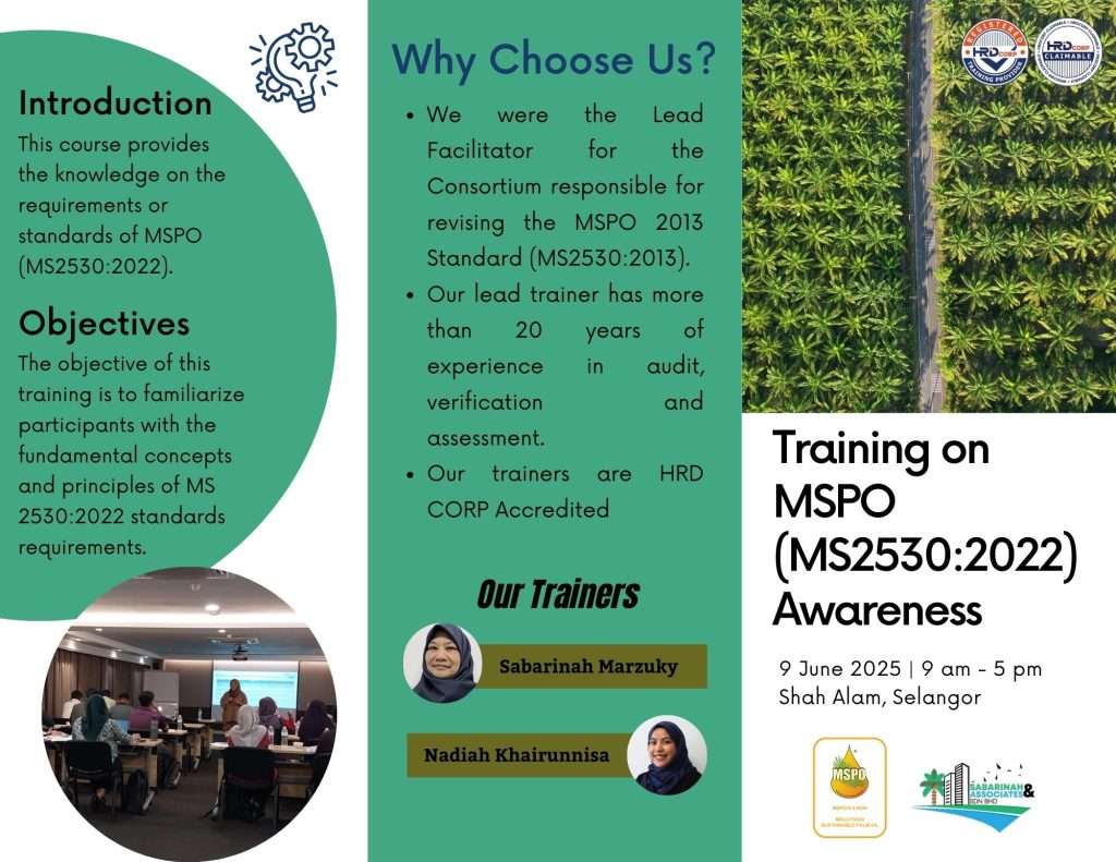 HRDC PUBLIC TRAINING: Malaysian Sustainable Palm Oil (MSPO) MS2530:2022 Awareness Training