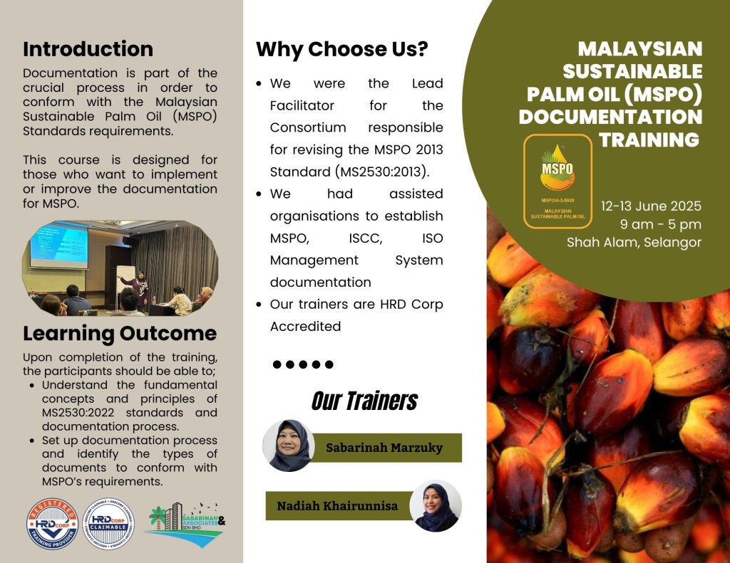 PUBLIC TRAINING: 2-Day Malaysian Sustainable Palm Oil (MSPO) Documentation Training Course