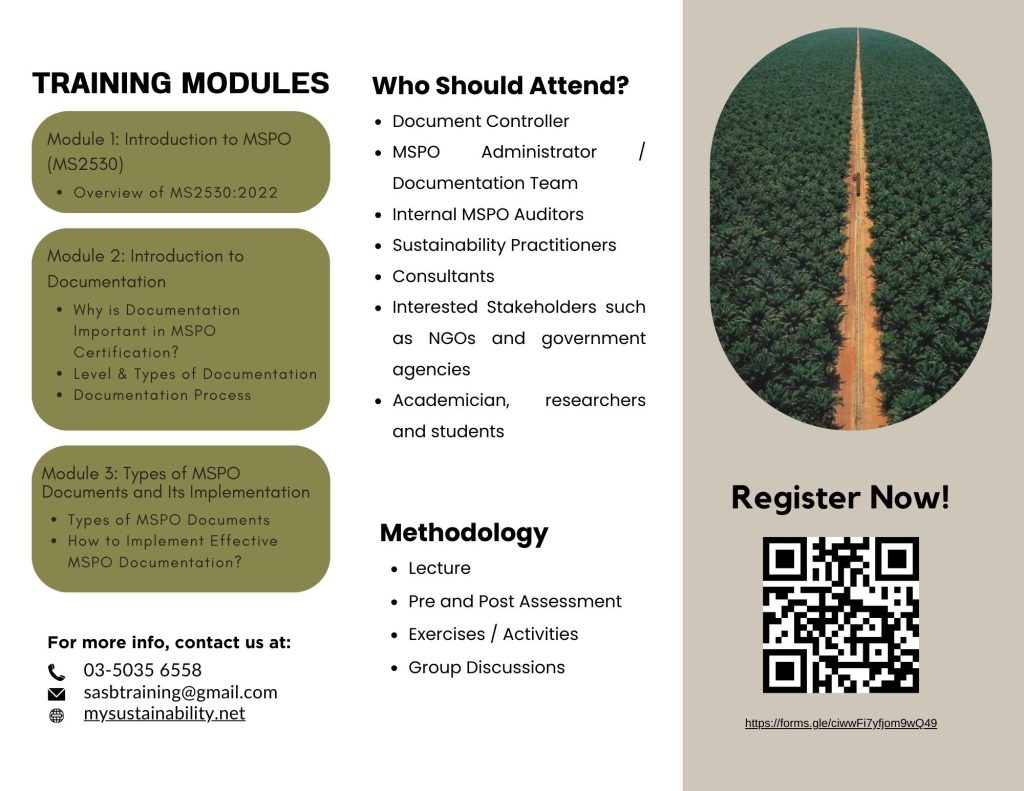 HRDC PUBLIC TRAINING: 2-Day Malaysian Sustainable Palm Oil (MSPO) Documentation Training Course