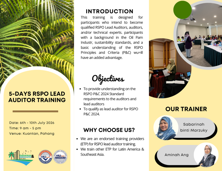RSPO Principles & Criteria (P&C) 2024 Lead Auditor Training Program