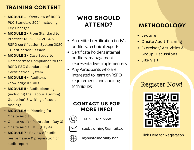 RSPO Principles & Criteria (P&C) 2024 Lead Auditor Training Program