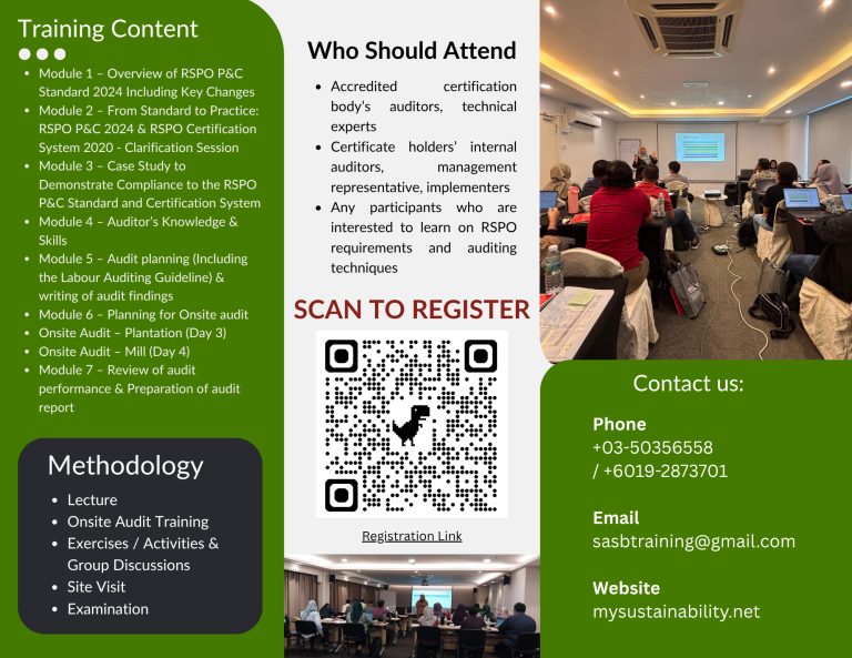 5-Day Roundtable on Sustainable Palm Oil (RSPO) P&C 2024 Lead Auditor Training Program