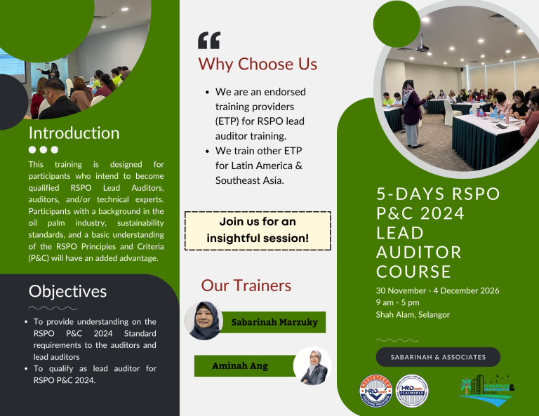 Public Training: 5-Day RSPO P&C 2024 Lead Auditor Course